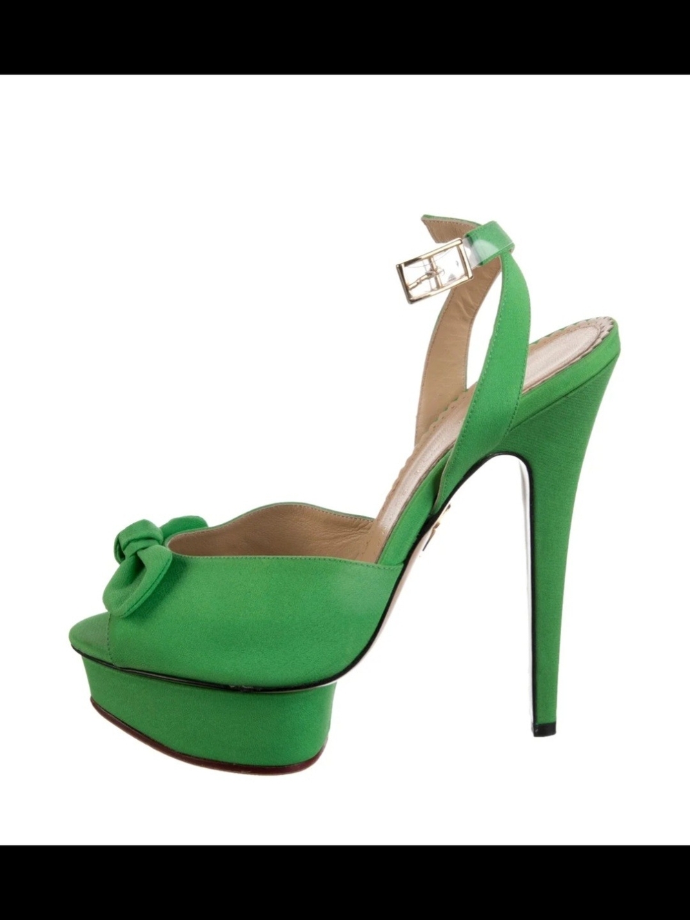 Charlotte Russe Green Satin Platform Ankle-Strap Heels